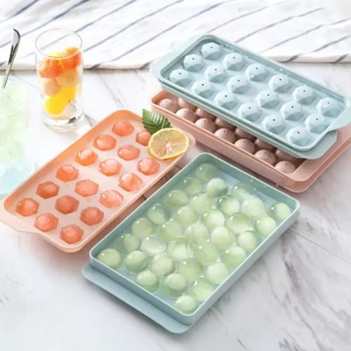 3D-ijsbolvorm met deksel — plastic ijsvorm met diamantpatroon voor koelkast, maak ronde ijsbollen