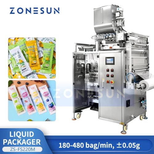 Macchina VFFS verticale multi-linea ZONESUN ZS-FS220M per riempimento e sigillatura di sachet liquidi (stick pack)