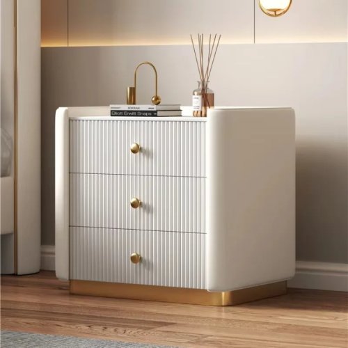 Beige organizer nightstand — Italian designer luxury modern bedside table for bedroom & living room