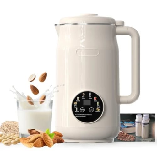 8-in-1 Nut & Plant Milk Maker, Stainless Steel Body (White) — 10-blade High-Speed Blender, Delay Start & Keep-Warm Function