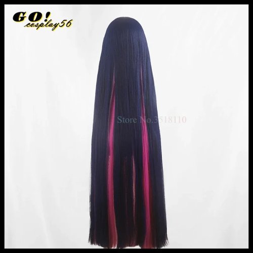 Perruque cosplay VIVI 2025 «Anarchy» 120 cm lisse synthétique bleu marine/rose + nœud bleu et collants avec porte-jarretelles
