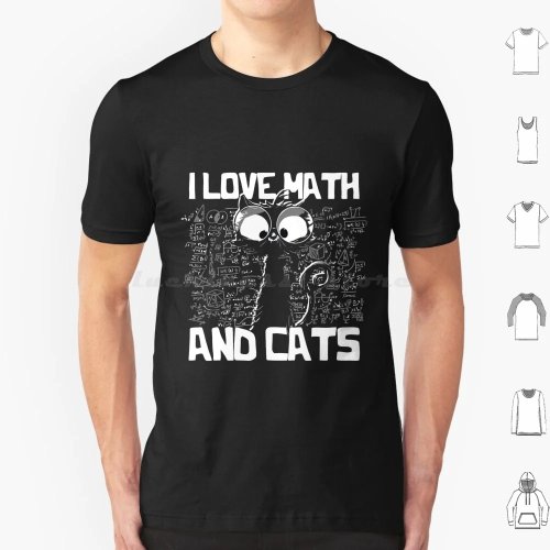 T-shirt 'I Love Math and Cats' met zwarte kat – grappige unisex tee voor kinderen en volwassenen, tot 6XL