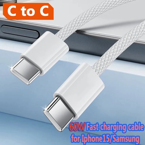 USB-C to USB-C 60W Fast Charge & Data Cable - Braided, Multi‑color, for iPhone 15 Pro / Huawei / Samsung / Xiaomi