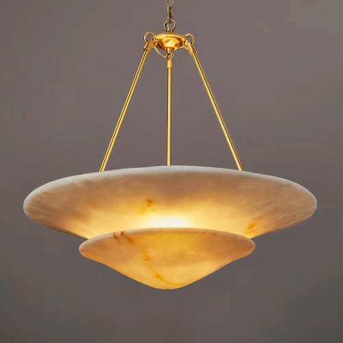 Luxe kroonluchter in Amerikaanse stijl met Spaans marmer, rond, messing zwart, dimbaar plafondlamp voor eetkamer/hotel