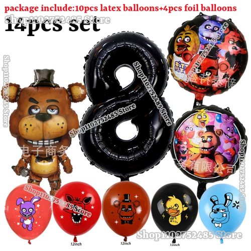 Five Nights at Freddy's (FNAF) balloons — party decoration set with bear foil balloon for baby shower & kids' birthday
