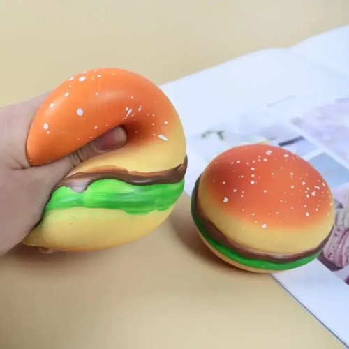 Boule anti-stress hamburger (squishy) — jouet sensoriel pour autisme, fidget pour soulagement du stress et de l'anxiété, petite balle de décompression