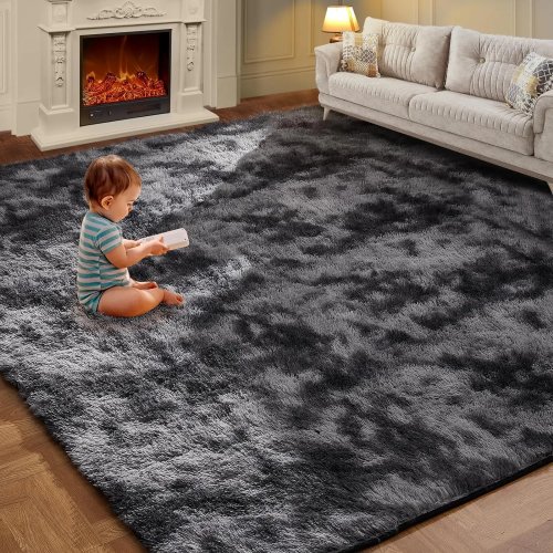 Tapis en peluche tie-dye VIKAMA — Doux et moelleux, antidérapant, tapis d'éveil pour salon et chambre d'enfant