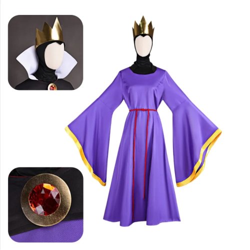 Dames koningin cosplaykostuum – paarse jurk met mantel en accessoires, complete set (volwassenen) voor Halloween/Comic‑Con