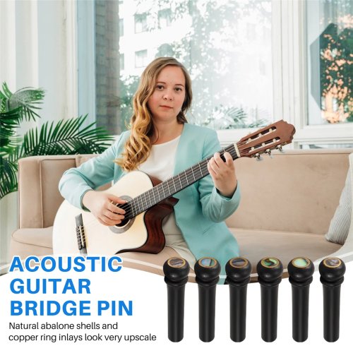 Set 6 Pcs pin jembatan gitar akustik dari tulang dengan lapisan ebony dan titik abalon hijau