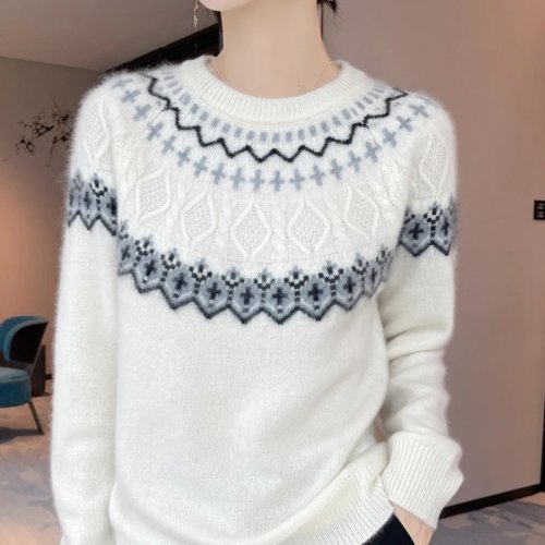Maglione donna di lusso in merino e cachemire, collo rotondo, lavorazione grossa, morbido e caldo, manica lunga