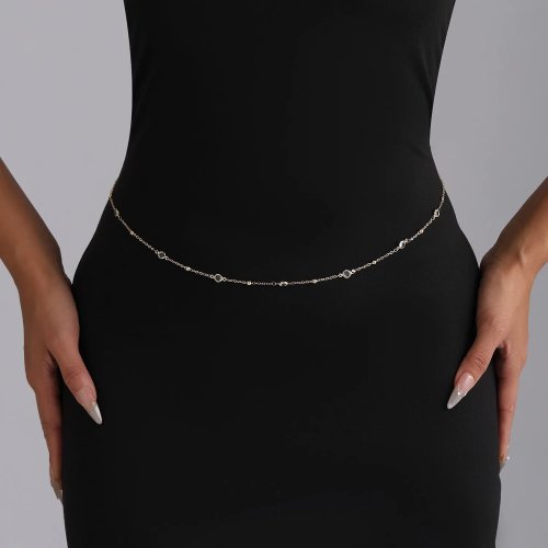Chaîne de taille en alliage ornée de strass – bodychain une couche, style casual et sexy