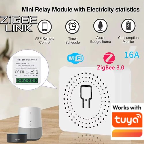 สวิตช์อัจฉริยะ WiFi/Zigbee 3.0 16A/20A พร้อมตั้งเวลา — รีเลย์/สวิตช์ควบคุม 2 ทาง รองรับ Alexa และ Google Home (สั่งงานด้วยเสียง)