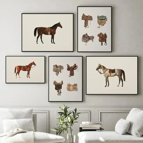 Poster vintage chủ đề ngựa — tranh in canvas ngựa nông trại, trang trí treo tường