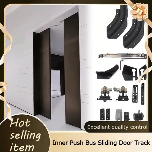 Soft‑Close Sliding Door Track Kit for Wardrobe — Invisible flush sliding rail with pulleys & hardware