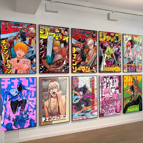 Affiche autocollante Chainsaw Man (anime) sur papier kraft rétro — sticker mural esthétique pour chambre, bar ou café, DIY