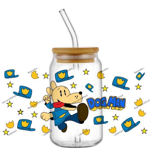 Autocollant transfert UV DTF motif chien cartoon, étanche – décalcomanie DIY pour tumbler/gobelet 16 oz