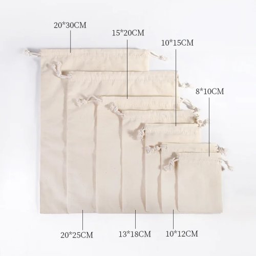 10 Pcs Tas Serut Katun – Kantong Linen/Jute untuk Perhiasaan, Hadiah, Pernikahan