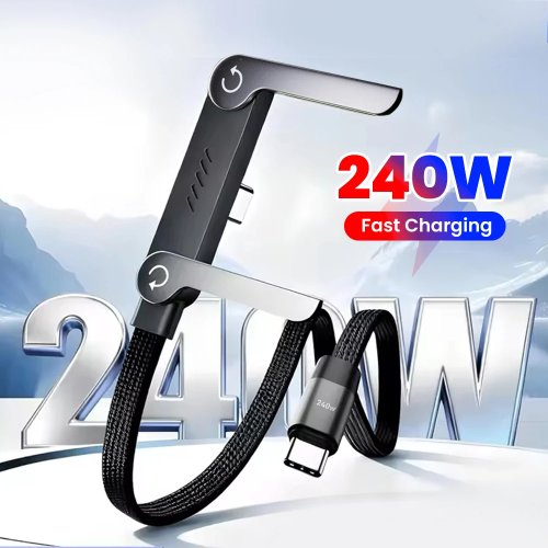 ขาตั้งตั้งโต๊ะพับได้ 2‑in‑1 พร้อมสาย USB‑C เป็น USB‑C 240W — ชาร์จเร็วและส่งข้อมูล ใช้ได้กับ iPhone 16/17 และ Samsung
