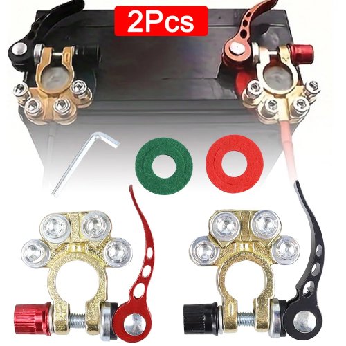 2er-Set Batterieklemmen mit Schnellverschluss 12V/24V (Plus & Minus) für SAE/JIS