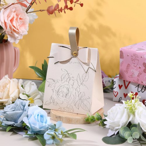 Cajas de caramelos para boda 'Flores, Pájaros y Bosque' con anillo de madera – cajas de papel vacías para detalles DIY, fiesta, cumpleaños, embalaje de joyas