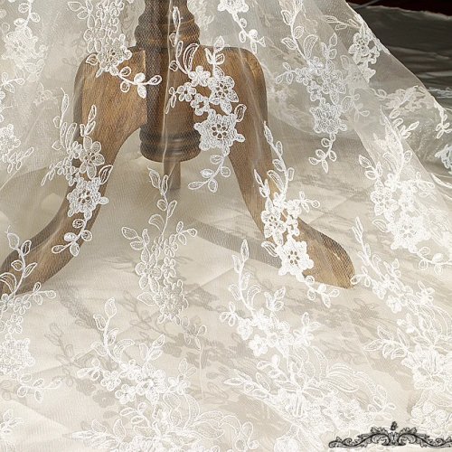 Embroidered lace fabric for wedding dress — decorative lace trim, 130 cm wide, DIY sewing material