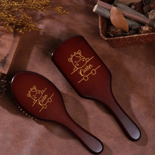 Personalisierter Holz-Haarkamm mit Luftpolster und süßem Kälber-Motiv – individuell graviert, Geschenk für Brautjungfern, Hochzeit, Geburtstag, Weihnachten