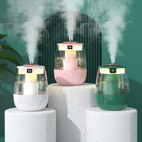 Luftbefeuchter 1300 ml / Aroma-Diffuser – Doppel-Auslass, USB-Wasserzerstäuber mit Licht für Zuhause & Büro
