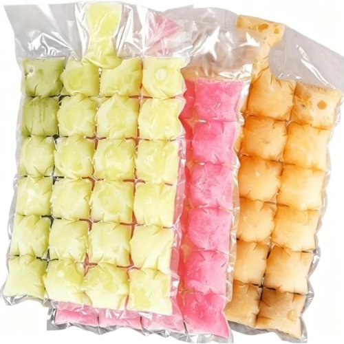 Disposable ice cube bags — stackable, easy-release, self-seal freezer molds. 50 bags (make up to 1200 ice cubes) + 1 silica funnel included