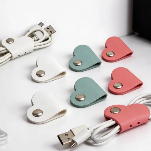 6 pzas Organizador de cables en forma de corazón para audífonos — enrollador tipo piel