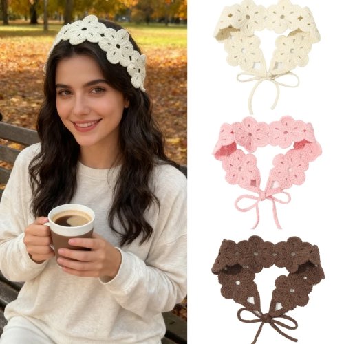 Diadema tejida con flor para mujer — diadema / pañuelo para el cabello