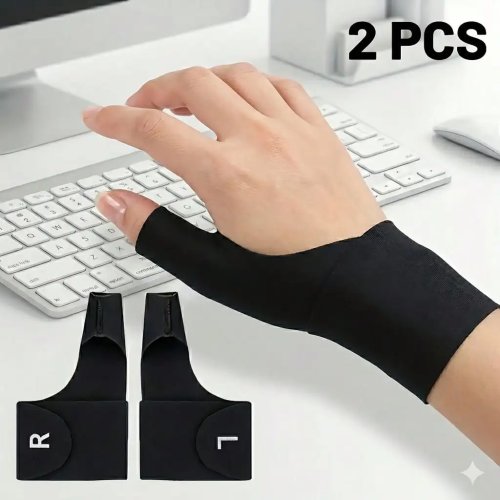 Muñequera ergonómica 2 pzas — Ajustable y transpirable con estabilizador de pulgar, antideslizante para teclear y trabajo repetitivo