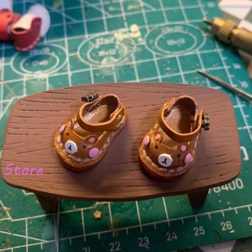 Scarpe in pelle fatte a mano a forma di orsacchiotto per bambole OB11/GSC — per piedi 2,0 cm