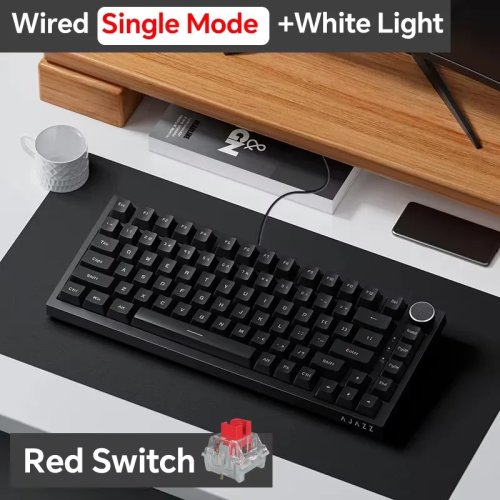 لوحة مفاتيح ميكانيكية للألعاب Ajazz AK820/AK820 Pro — بلوتوث 5.1 لاسلكي وكيبل USB‑C، مفاتيح قابلة للتبديل (Hot‑Swap)، مقبض دوار، تركيب Gasket، قابلة للتخصيص