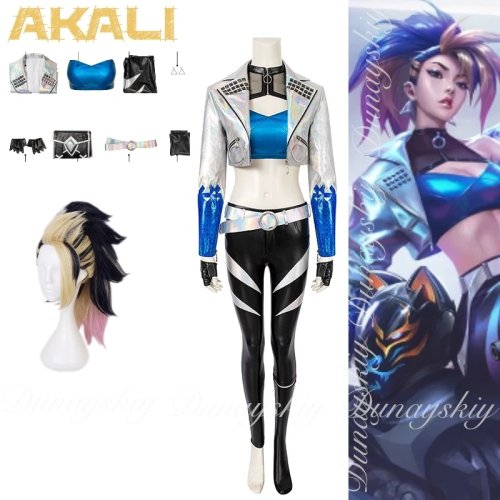 Costume cosplay Akali (League of Legends) complet avec perruque colorée - Rogue Assassin (S10)