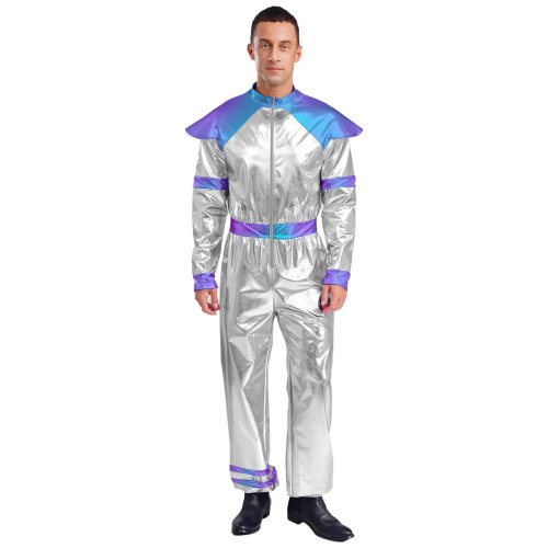 Herenkostuum Alien/Robot – metallic jumpsuit met lange mouwen voor Halloween/cosplay