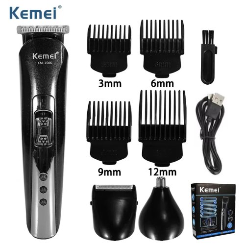 Kemei KM-1506 3 en 1 Cortador de Cabello, Afeitadora y Recortador de Nariz USB Recargable