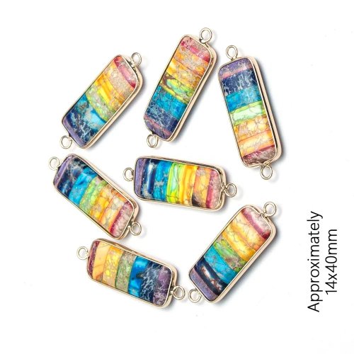 1 unidade pendente conector retangular em pedra natural colorida com dois furos 14x40 mm para colar DIY