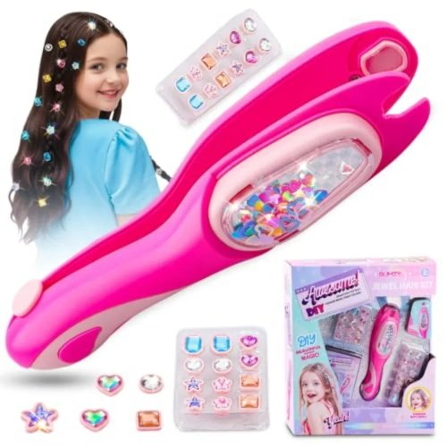 Kit Stempel Permata Rambut Anak - Alat Aplikasi DIY dengan Permata Besar, Aksesoris Rambut Bling, Hadiah Mainan 3-12 tahun