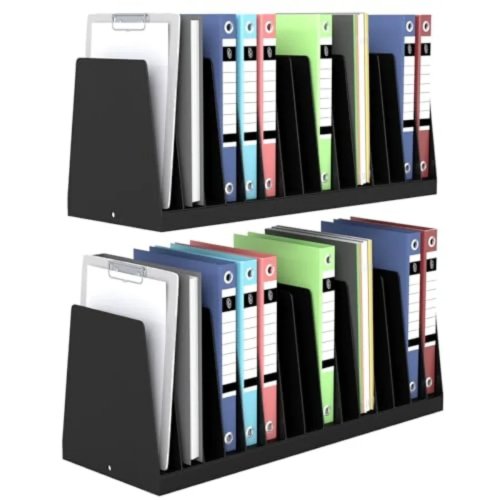 Lot de 2 organiseurs de bureau verticaux en métal, 15 compartiments, trieur de documents et porte-courrier, métal robuste avec finition anti-rayures