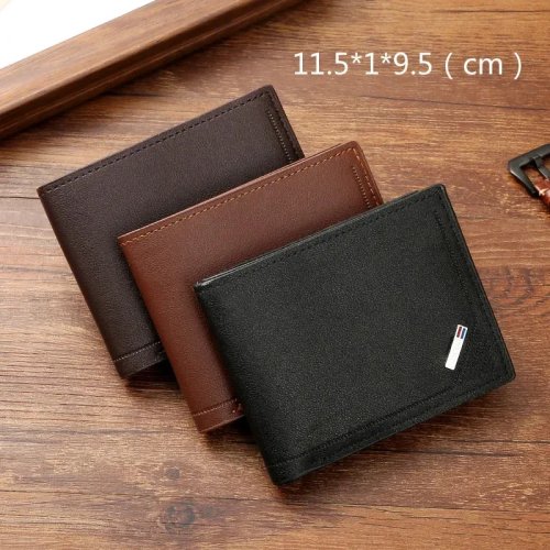 Billetera de piel para hombre, delgada y plegable, corta y minimalista, piel suave