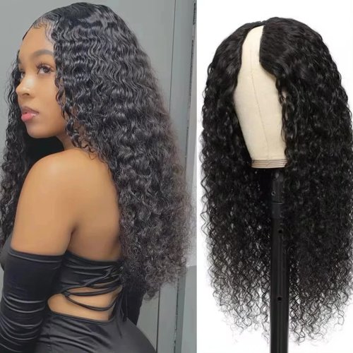 Peluca V-Part de cabello humano rizado Remy brasileño Deep Wave, 30 pulgadas, densidad 250%