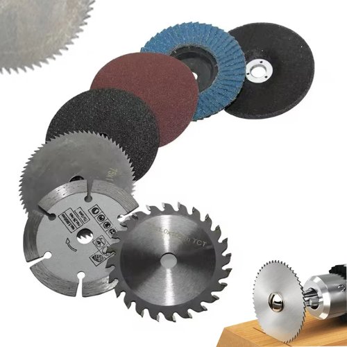 Juego 7 pzas discos 75 mm para amoladora angular — discos flap, de lija y discos de corte diamantado