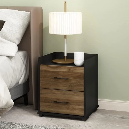 Modern nachtkastje, 2 lades met handgrepen – Columbia Walnut afwerking, 1 stuk