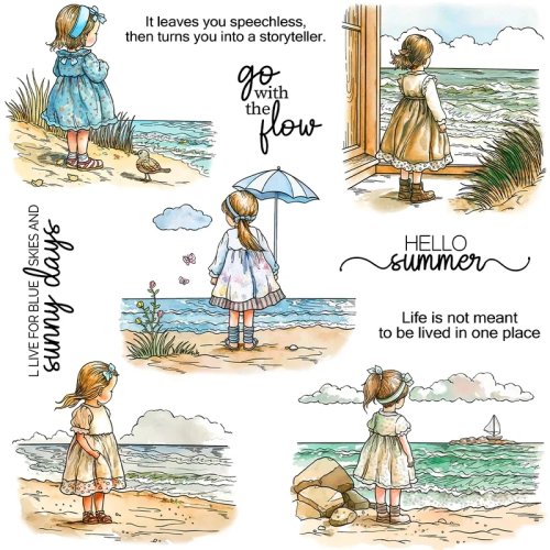 Transparente Silikonstempel 'Summer Days' – Strand-, Meer- und Mädchenmotive für Scrapbooking, Kartenbasteln & Album-Deko