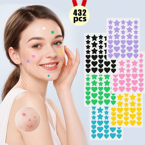 432 لاصقة لحب الشباب على شكل نجمة ملونة - لصقات مخفية لعلاج الحبوب