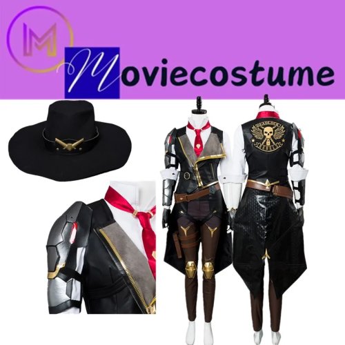 ชุดคอสเพลย์ Ashe (Overwatch) สำหรับผู้หญิงผู้ใหญ่ — เซ็ตเสื้อ/ชุด กางเกง หมวก และวิกผม — สำหรับฮาโลวีน/ปาร์ตี้