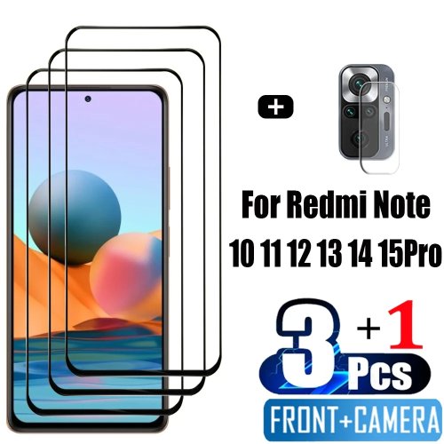 Verre trempé écran + film protection caméra pour Xiaomi Redmi Note 15/14/13/12/11/10 (incl. 12S/11S/10S)