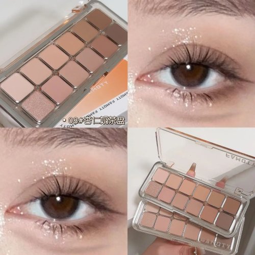 Paleta de sombras mate 12 colores — tonos tierra y albaricoque té, baja saturación, larga duración para uso diario