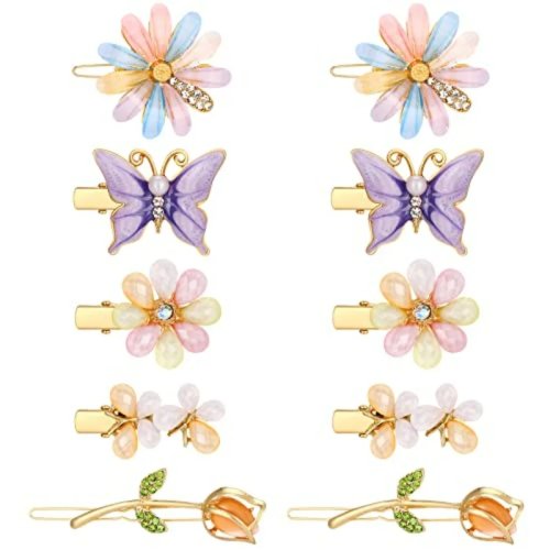 Lot de 10 barrettes décoratives strass pour femme – papillon et fleur, barrettes métalliques artisanales pailletées