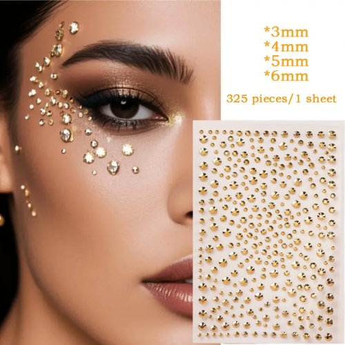 Stickers strass 3D dorados — redondos y lágrima, varios tamaños, decoración estilo Y2K